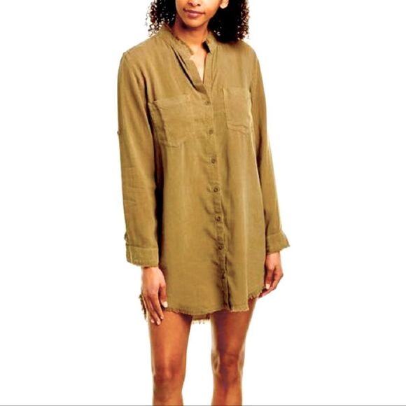 Anthropologie XS Cloth&Stone Stone Wash Tencel Lyocell Long Sleeve Shirt Dress - Picture 2 of 16